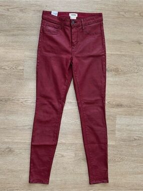 L’AGENCE Burgundy Coated Skinny Jeans Waxed Leather Look size 28